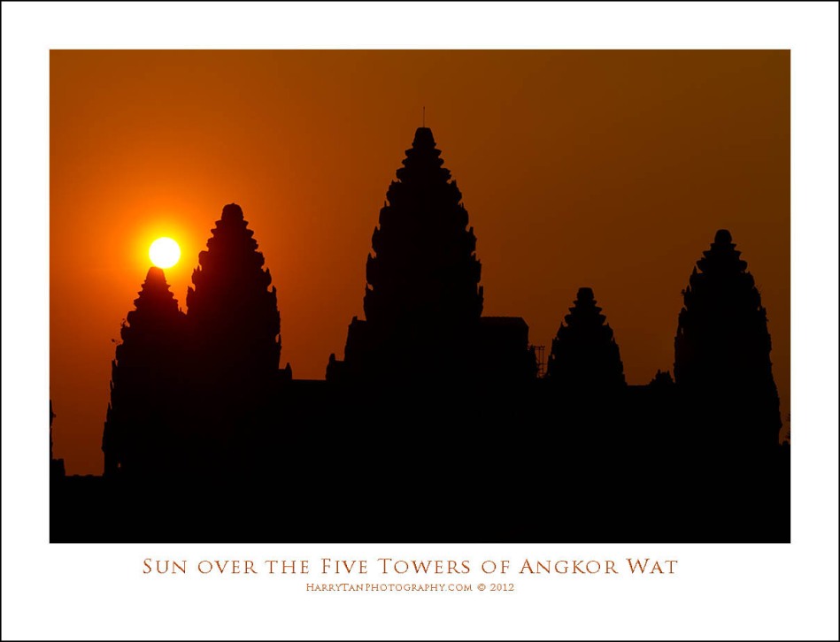 Sun over 5 Towers of Angkor